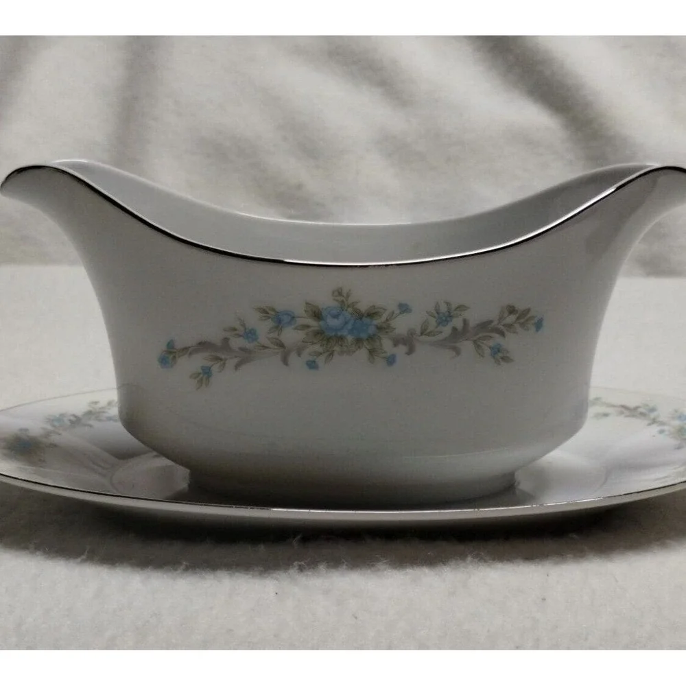 Royal Court Gravy Boat with Attached‎ Underplate Blue Fantasy Fine China